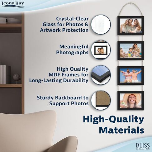 Icona Bay 4x6 Wall Hanging Picture Frames Collage w/ 4 Openings (Rustic Brown), Casual Style Wood Composite Frames, Wall Mount Only, Bliss Collection in Saudi Arabia