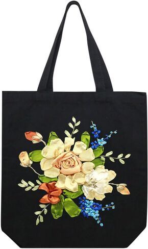 Canvas Tote Bag Silk Ribbon Embroidery Kit for Beginners, Arts DIY Crafts Starter kit, Include Stamped Bag Threads Hoop in Saudi Arabia