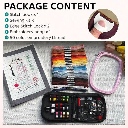 كتاب خياطة KANBO DIY مع مجموعة الخياطة، كتاب الخياطة اليدوية كتب غرز التطريز المحمولة، 16 صفحة كتب تطريز للغرز للمتحمسين والمبتدئين البالغين (106 غرز رائعة) in Kuwait