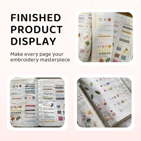 كتاب خياطة KANBO DIY مع مجموعة الخياطة، كتاب الخياطة اليدوية كتب غرز التطريز المحمولة، 16 صفحة كتب تطريز للغرز للمتحمسين والمبتدئين البالغين (106 غرز رائعة) in Kuwait