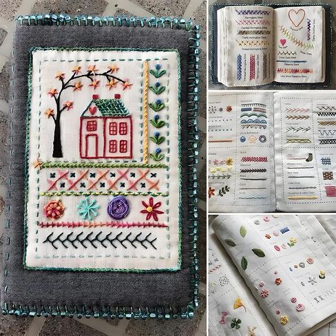 كتاب خياطة KANBO DIY مع مجموعة الخياطة، كتاب الخياطة اليدوية كتب غرز التطريز المحمولة، 16 صفحة كتب تطريز للغرز للمتحمسين والمبتدئين البالغين (106 غرز رائعة) in Kuwait