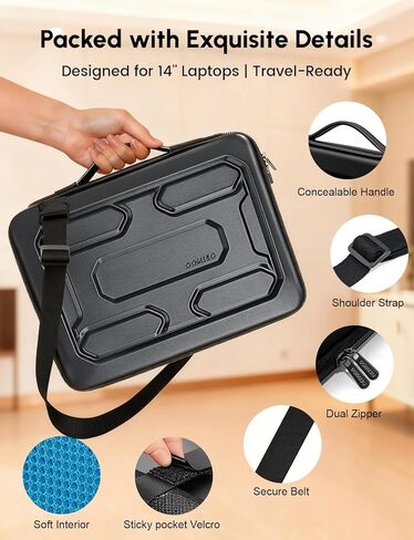 DOMISO 14 inch Laptop Sleeve Shoulder Bag Shockproof Waterproof Computer Bag EVA Protective Carrying Case Handbag for 14" ThinkPad E480/Yoga 920/13.5" Microsoft Surface Book/HP Pavilion 14 Stream 14 in Kuwait