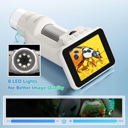 LM013 Microscope for Kids Adults, 2.8" Portable Handheld Microscope with LCD Screen, Pocket Microscope Kit for Kids 8-12, USB Coin Magnifier Microscope for Adults, 8 LED, Microscope Slides in Saudi Arabia