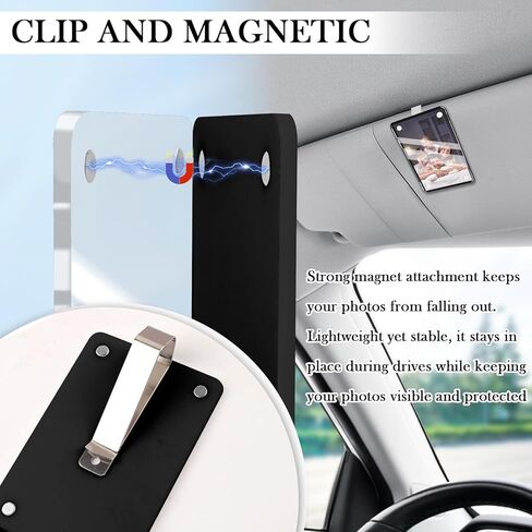 2PCS Car Picture Holder with Magnetic Attachment,Acrylic Car Visor Photo Clip for Easy Display of Photos,Personalized Cars Picture Frame as Christmas Cars Decorations (Black) in Saudi Arabia