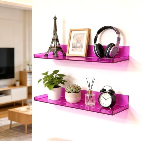 Floating Shelves for Wall Bedroom Bathroom Kitchen Plants Acrylic Floating Shelf 16.5X5.5'' Heavy Duty Adhesive No Drill, Pack of 2, Neon Green in Saudi Arabia