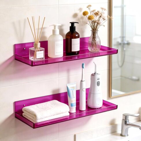 Floating Shelves for Wall Bedroom Bathroom Kitchen Plants Acrylic Floating Shelf 16.5X5.5'' Heavy Duty Adhesive No Drill, Pack of 2, Neon Green in Saudi Arabia