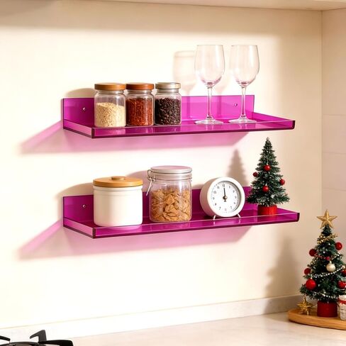 Floating Shelves for Wall Bedroom Bathroom Kitchen Plants Acrylic Floating Shelf 16.5X5.5'' Heavy Duty Adhesive No Drill, Pack of 2, Neon Green in Saudi Arabia
