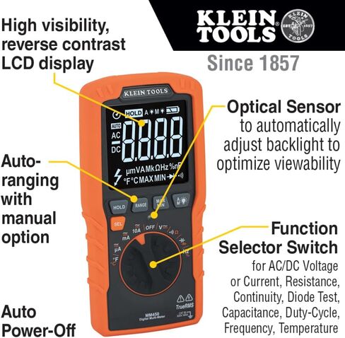 Klein Tools ET270 Auto-Ranging Digital Multi-Tester, AC/DC, Resistance, Continuity, GFCI Receptacle Tester with Test Leads and Receptacle Cord in Kuwait
