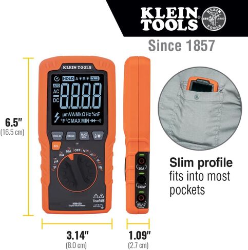 Klein Tools ET270 Auto-Ranging Digital Multi-Tester, AC/DC, Resistance, Continuity, GFCI Receptacle Tester with Test Leads and Receptacle Cord in Kuwait