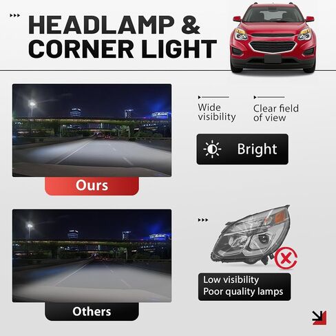 HECASA Pair Projector Headlights Compatible with 2016-2017 Chevy Chevrolet Equinox Headlamp w/Amber Corner Signal Light Lamp Clear Lens Chrome Housing Replacement for GM2502424 GM2503424 in Saudi Arabia
