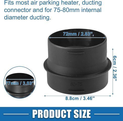Car Air Ducting Connector Straight Air Heater Duct Joiner Connector Pipe 80mm to 75mm Black in Saudi Arabia