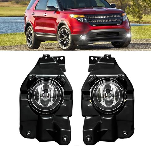 Professional Fog Light Assembly, Clear Waterproof Front Lights Fit Compatible with 2013 2014 2015 Ford Explorer H11 12V 55W Bulbs DOT Approved in Saudi Arabia