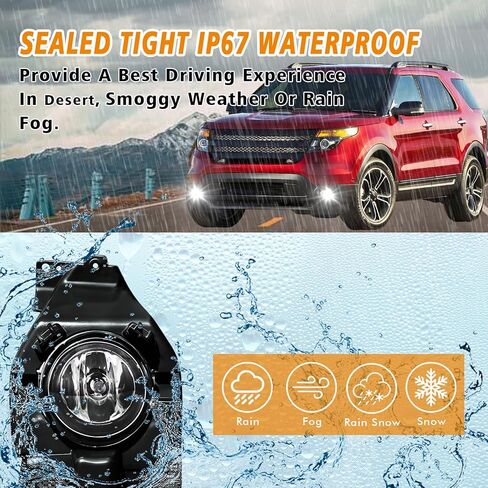 Professional Fog Light Assembly, Clear Waterproof Front Lights Fit Compatible with 2013 2014 2015 Ford Explorer H11 12V 55W Bulbs DOT Approved in Saudi Arabia