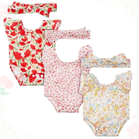 3 Set Reborn Baby Doll Clothes Dress with Headband Outfit for 17-22 Inch Newborn Toy Colorful Floral Baby Doll Accessories Bulk for Girl Daughter Granddaughter Kids Gift Christmas Red Pink in Saudi Arabia