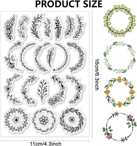Wreath Clear Stamps Plants Flower Background Transparent Stamps Silicone Clear Stamp Seals for DIY Scrapbooking Photo Album Decoration, 4.3x6.3inch in Saudi Arabia