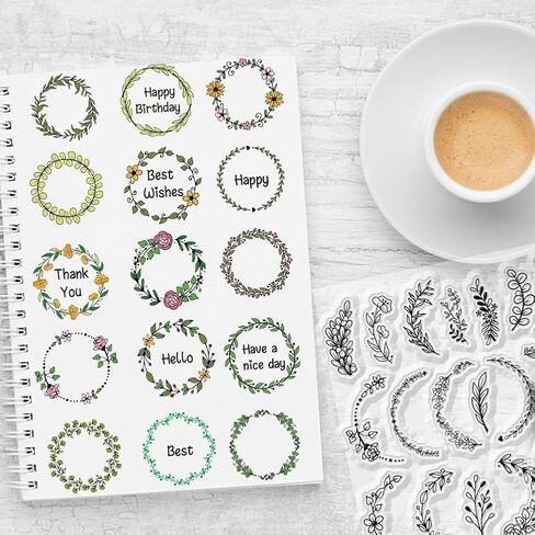Wreath Clear Stamps Plants Flower Background Transparent Stamps Silicone Clear Stamp Seals for DIY Scrapbooking Photo Album Decoration, 4.3x6.3inch in Saudi Arabia