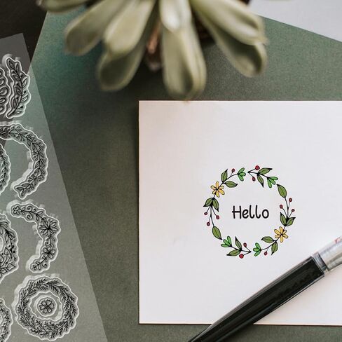 Wreath Clear Stamps Plants Flower Background Transparent Stamps Silicone Clear Stamp Seals for DIY Scrapbooking Photo Album Decoration, 4.3x6.3inch in Saudi Arabia