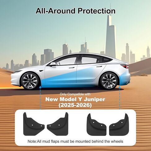 Mud Flaps for Tesla Model Y Juniper 2025-2026 No-Drill Mud Guards Splash Guards Flexible TPE PP Mudflaps Wheel & Tire Protection, Easy Installation Front & Rear Set 4Pcs in Saudi Arabia