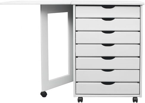 Jela Solid Wood 7 Drawer Gate Leg Roll Cart Desk in Medium Wood in Saudi Arabia