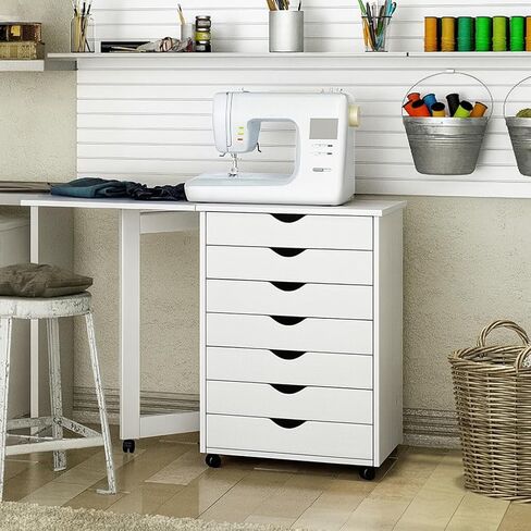 Jela Solid Wood 7 Drawer Gate Leg Roll Cart Desk in Medium Wood in Saudi Arabia