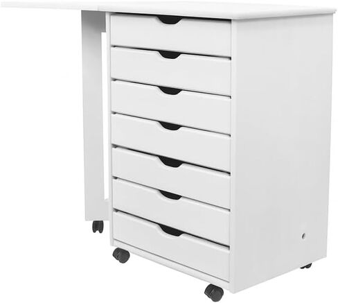 Jela Solid Wood 7 Drawer Gate Leg Roll Cart Desk in Medium Wood in Saudi Arabia