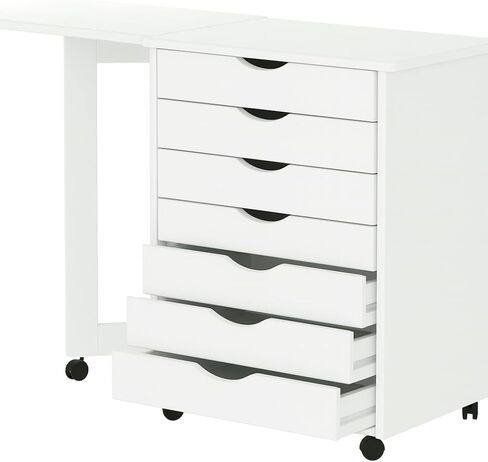 Jela Solid Wood 7 Drawer Gate Leg Roll Cart Desk in Medium Wood in Saudi Arabia
