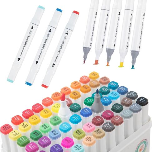 علامات الكحول 60 لونًا مع قاعدة ذات أطراف مزدوجة إزميل وعلامات فنية دائمة دقيقة لكتب التلوين للكبار رسم الرسوم التوضيحية للرسوم المتحركة in Kuwait