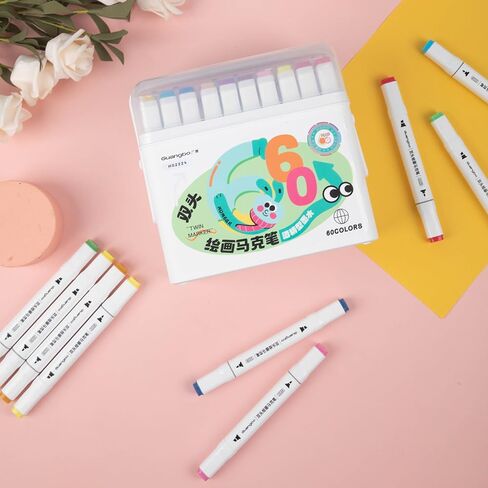 علامات الكحول 60 لونًا مع قاعدة ذات أطراف مزدوجة إزميل وعلامات فنية دائمة دقيقة لكتب التلوين للكبار رسم الرسوم التوضيحية للرسوم المتحركة in Kuwait