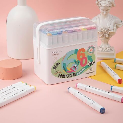 علامات الكحول 60 لونًا مع قاعدة ذات أطراف مزدوجة إزميل وعلامات فنية دائمة دقيقة لكتب التلوين للكبار رسم الرسوم التوضيحية للرسوم المتحركة in Kuwait