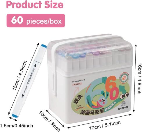 علامات الكحول 60 لونًا مع قاعدة ذات أطراف مزدوجة إزميل وعلامات فنية دائمة دقيقة لكتب التلوين للكبار رسم الرسوم التوضيحية للرسوم المتحركة in Kuwait