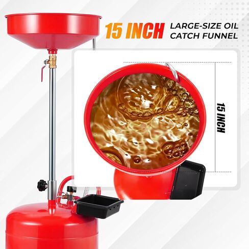 8 Gallon Waste Oil Drain Tank with Wheels, Adjustable Funnel (28-62 Inches), Tool Box & Large Capacity. Ideal for Multiple Oil Changes in Auto Repair Shops and Garages.Red in Saudi Arabia