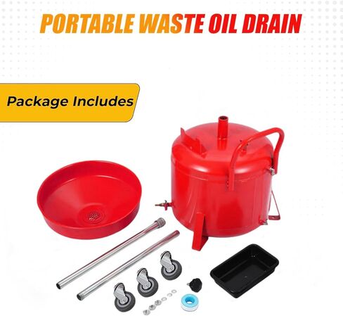 8 Gallon Waste Oil Drain Tank with Wheels, Adjustable Funnel (28-62 Inches), Tool Box & Large Capacity. Ideal for Multiple Oil Changes in Auto Repair Shops and Garages.Red in Saudi Arabia