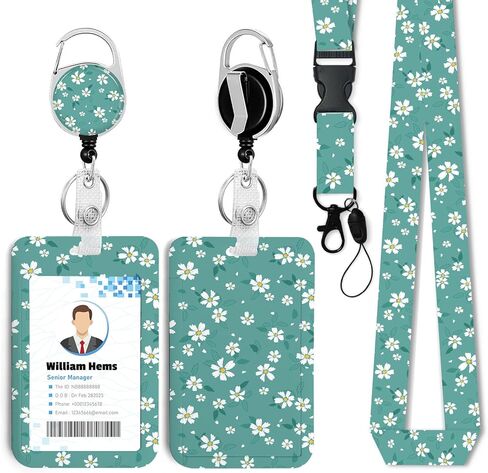 Flowers ID Badge Holder with Breakaway Lanyard &Heavy Duty Retractable Reel-360°Rotating Carabiner Keychain for Women Students,Teachers, Nurses, Office Use 5 in Saudi Arabia