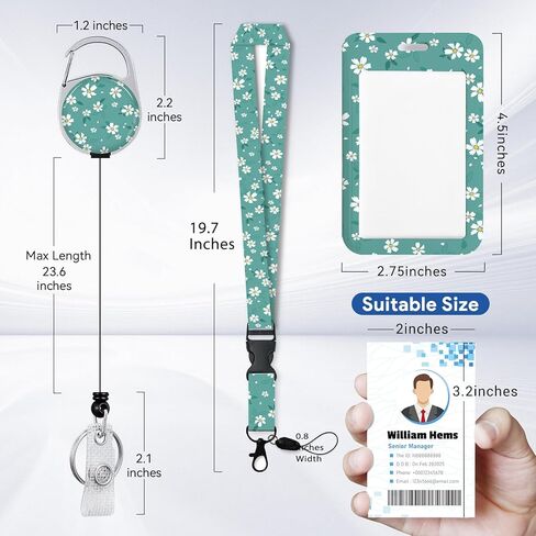 Flowers ID Badge Holder with Breakaway Lanyard &Heavy Duty Retractable Reel-360°Rotating Carabiner Keychain for Women Students,Teachers, Nurses, Office Use 5 in Saudi Arabia
