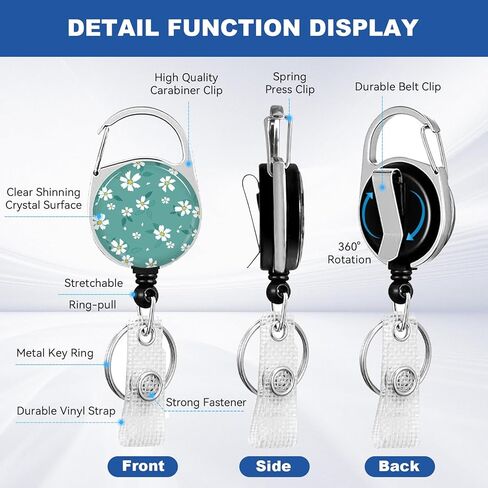Flowers ID Badge Holder with Breakaway Lanyard &Heavy Duty Retractable Reel-360°Rotating Carabiner Keychain for Women Students,Teachers, Nurses, Office Use 5 in Saudi Arabia