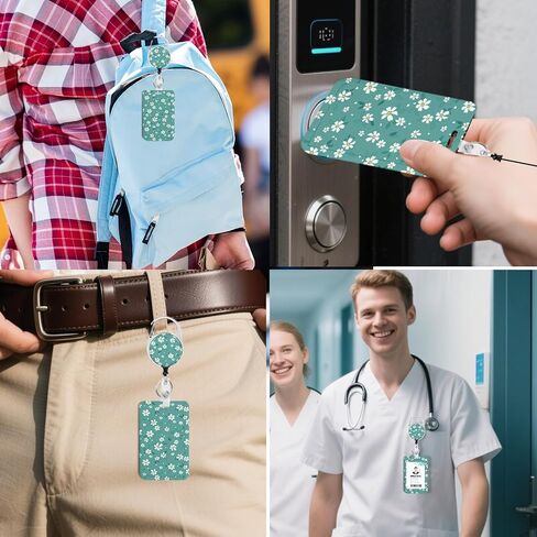 Flowers ID Badge Holder with Breakaway Lanyard &Heavy Duty Retractable Reel-360°Rotating Carabiner Keychain for Women Students,Teachers, Nurses, Office Use 5 in Saudi Arabia