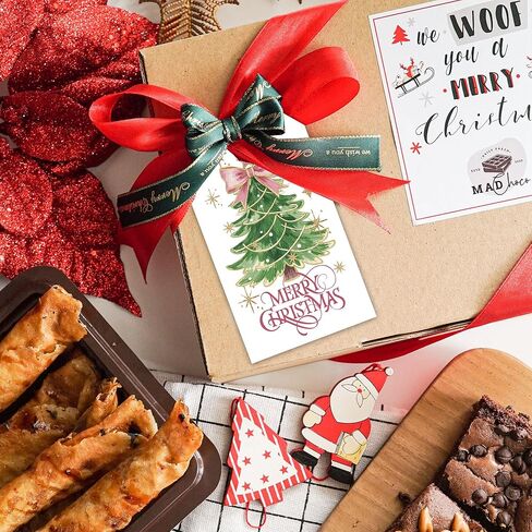 Merry Christmas Paper Gift Labels with String, 2x3.5 Inches Christmas Tree Paper Tags, 50PCS Pink Bow Gift Tags for Present, Xmas Holiday Wrapping Party Favor Decoration Supplies-C13 in Saudi Arabia