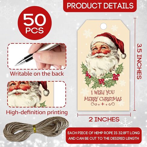 Merry Christmas Paper Gift Labels with String, 2x3.5 Inches Christmas Tree Paper Tags, 50PCS Pink Bow Gift Tags for Present, Xmas Holiday Wrapping Party Favor Decoration Supplies-C13 in Saudi Arabia