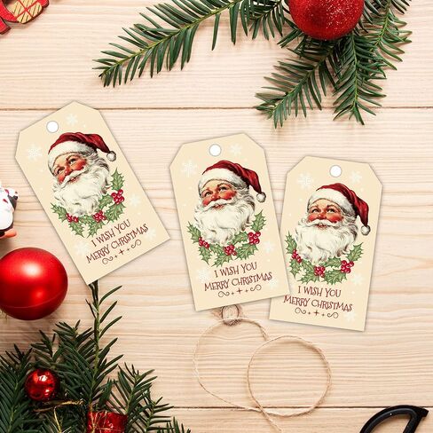 Merry Christmas Paper Gift Labels with String, 2x3.5 Inches Christmas Tree Paper Tags, 50PCS Pink Bow Gift Tags for Present, Xmas Holiday Wrapping Party Favor Decoration Supplies-C13 in Saudi Arabia