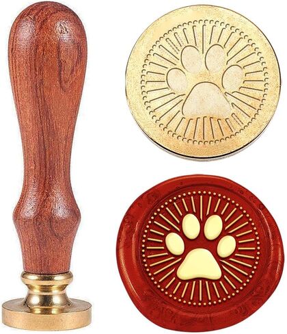 1pc Paw Print Wax Sealing Stamp Vintage Dog Paw Wax Seal Stamp Gift for Christmas 25mm Removable Brass Head Stamp with Wooden Handle for Envelope Invitation Card Gift Decoration in Saudi Arabia