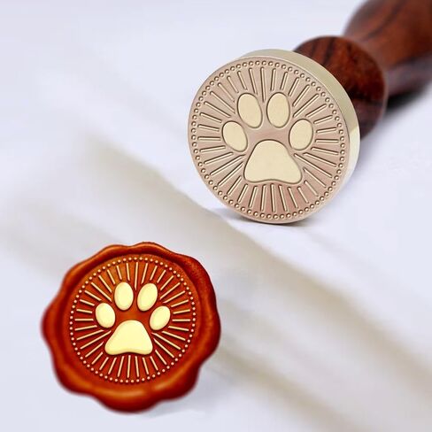 1pc Paw Print Wax Sealing Stamp Vintage Dog Paw Wax Seal Stamp Gift for Christmas 25mm Removable Brass Head Stamp with Wooden Handle for Envelope Invitation Card Gift Decoration in Saudi Arabia