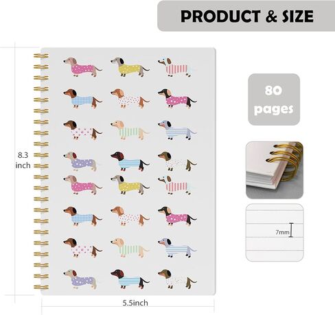 Evcprz Cute Dachshund Notebook Journal, Colorful Sausage Dog Pattern Notebook, Funny Wiener Dog Gifts for Women Girls, Pet Lover Stationery, Spiral Notebook 5.5x8.3 Inch in Kuwait