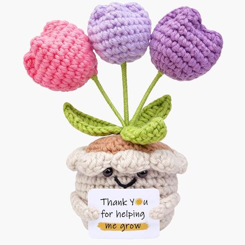 Handmade Positive Crochet Tulip Doll Gifts, Mini Emotional Support Knit Toys with Message Card, Stress Relief Gift for Friends, Family, and Coworkers - Knitted Desk Decor in Saudi Arabia