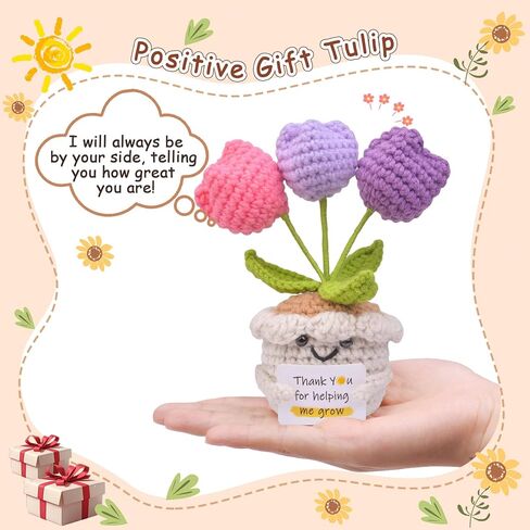 Handmade Positive Crochet Tulip Doll Gifts, Mini Emotional Support Knit Toys with Message Card, Stress Relief Gift for Friends, Family, and Coworkers - Knitted Desk Decor in Saudi Arabia