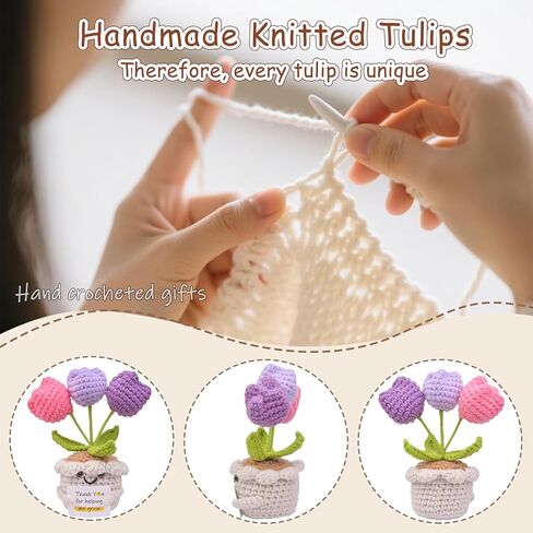 Handmade Positive Crochet Tulip Doll Gifts, Mini Emotional Support Knit Toys with Message Card, Stress Relief Gift for Friends, Family, and Coworkers - Knitted Desk Decor in Saudi Arabia