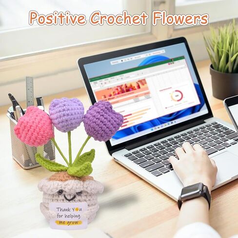 Handmade Positive Crochet Tulip Doll Gifts, Mini Emotional Support Knit Toys with Message Card, Stress Relief Gift for Friends, Family, and Coworkers - Knitted Desk Decor in Saudi Arabia