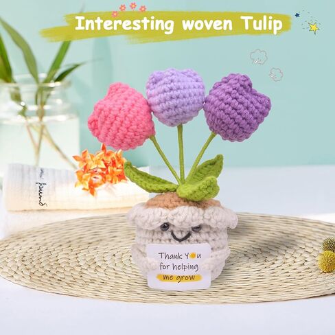 Handmade Positive Crochet Tulip Doll Gifts, Mini Emotional Support Knit Toys with Message Card, Stress Relief Gift for Friends, Family, and Coworkers - Knitted Desk Decor in Saudi Arabia