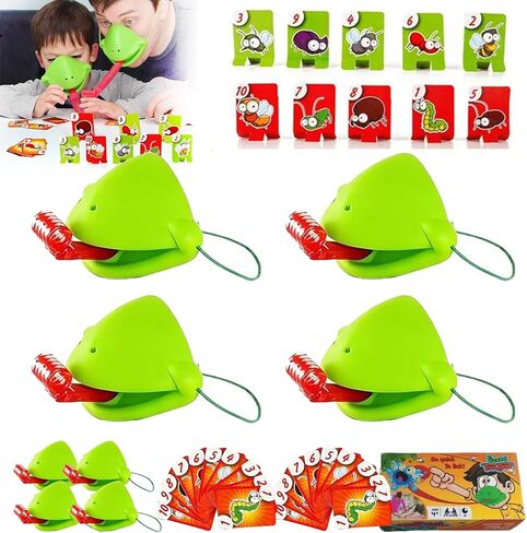 Chameleon Tongue Shooting Game with Blowing Air - 4PC Multiplayer Party Set for Kids w/Frog Masks & Insect Cardboard Targets in Saudi Arabia