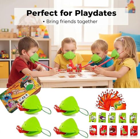 Chameleon Tongue Shooting Game with Blowing Air - 4PC Multiplayer Party Set for Kids w/Frog Masks & Insect Cardboard Targets in Saudi Arabia