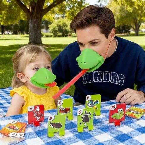 Chameleon Tongue Shooting Game with Blowing Air - 4PC Multiplayer Party Set for Kids w/Frog Masks & Insect Cardboard Targets in Saudi Arabia
